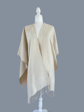 2000s Off White Winter Fringed Cape Wrap. Free Size