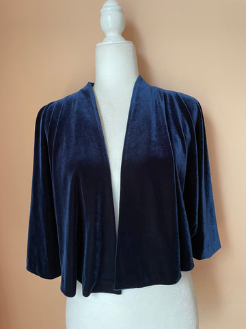 2000s Blue Velvet Open Front Lined Cape Top M