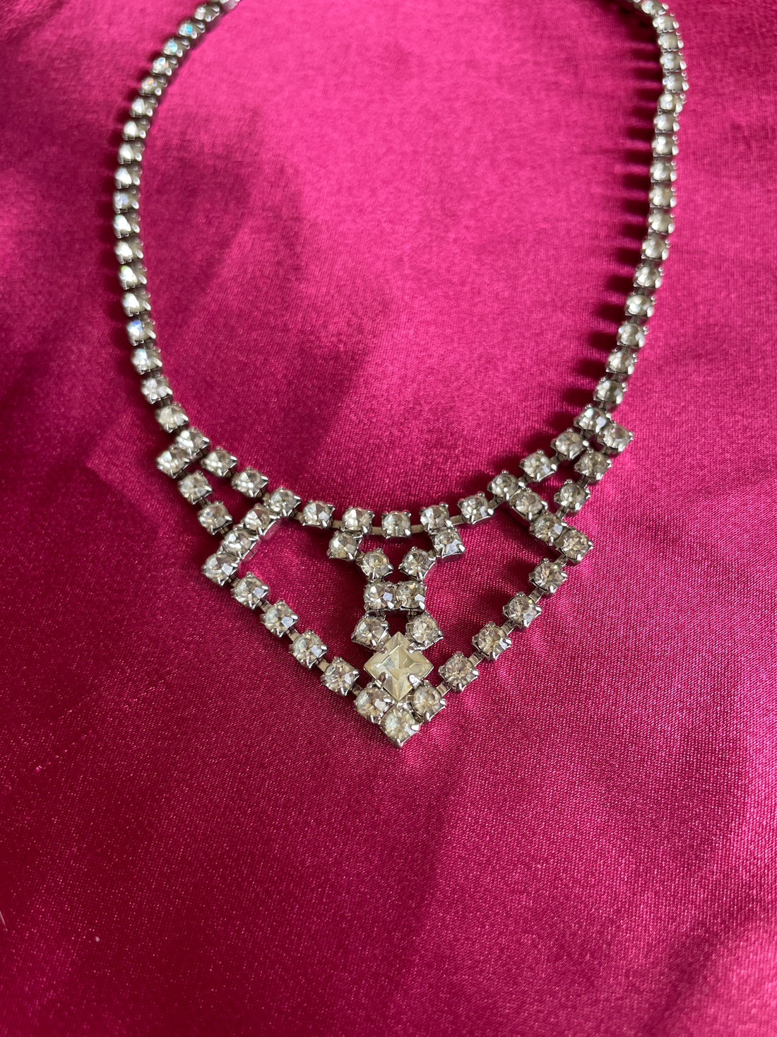 50s Vintage Beautiful Clear Rhinestone Silver Tone Choker Necklace