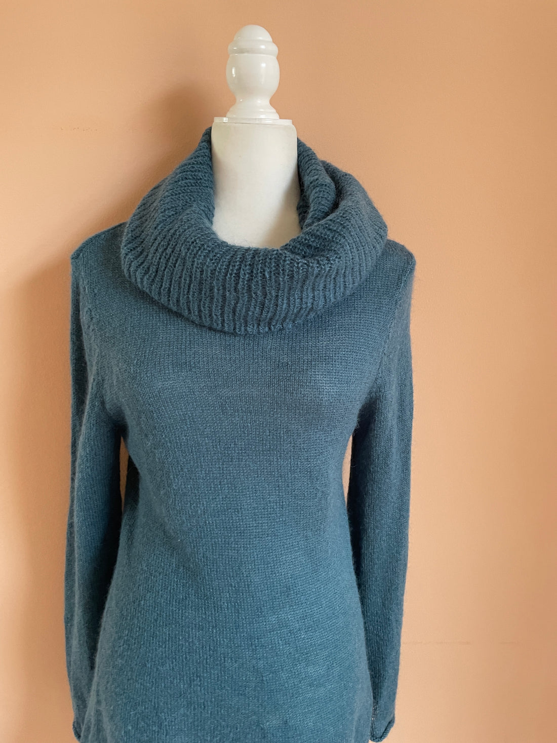 Fall-Winter 2000s Blue Wool Cowl Collar Sweater Dress M