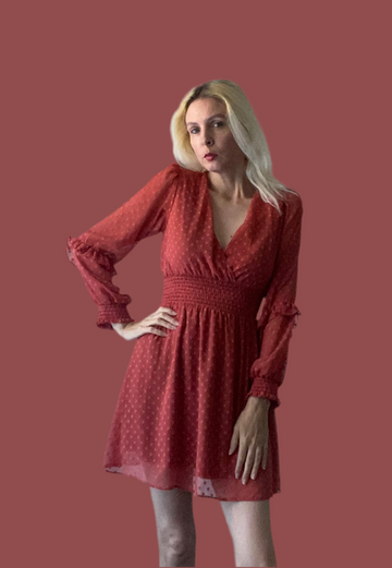 2000s Sheer Dotted Lined V Neck Girly Girl Mini Dress S