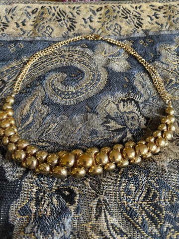 80s Vintage Double Gold Tone Chains Chunky Beaded Necklace