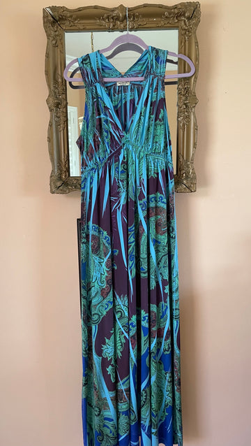 2000s Striking Print Empire Waist Sleeveless Maxi Dress X/L
