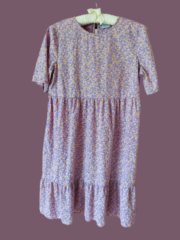 90s Vintage Cotton Floral Ruffle Cottage Core Casual Dress S
