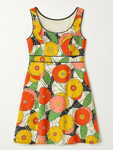 2000s Retro Floral Sleeveless Cotton Day Dress M