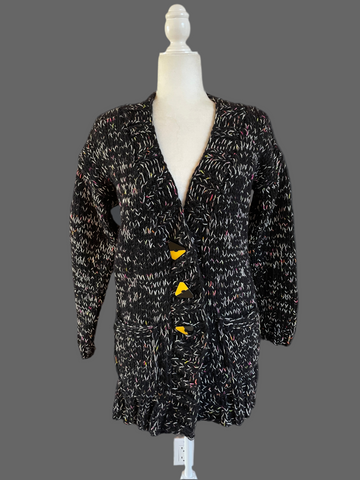 2000s Handmade Black Tweedy Vintage Winter-ware Cardigan Sweater M