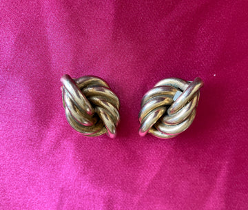 80s Vintage Signed Marino Brass Tone Twisted Knot Clip Earrings