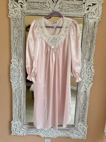 Vintage 80/90s Beautiful Pink Lace Floral Lingerie Robe Lg