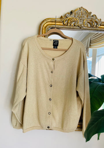 80s Vintage Shimmering Gold Acrylic Cotton Cardigan Sweater X/L