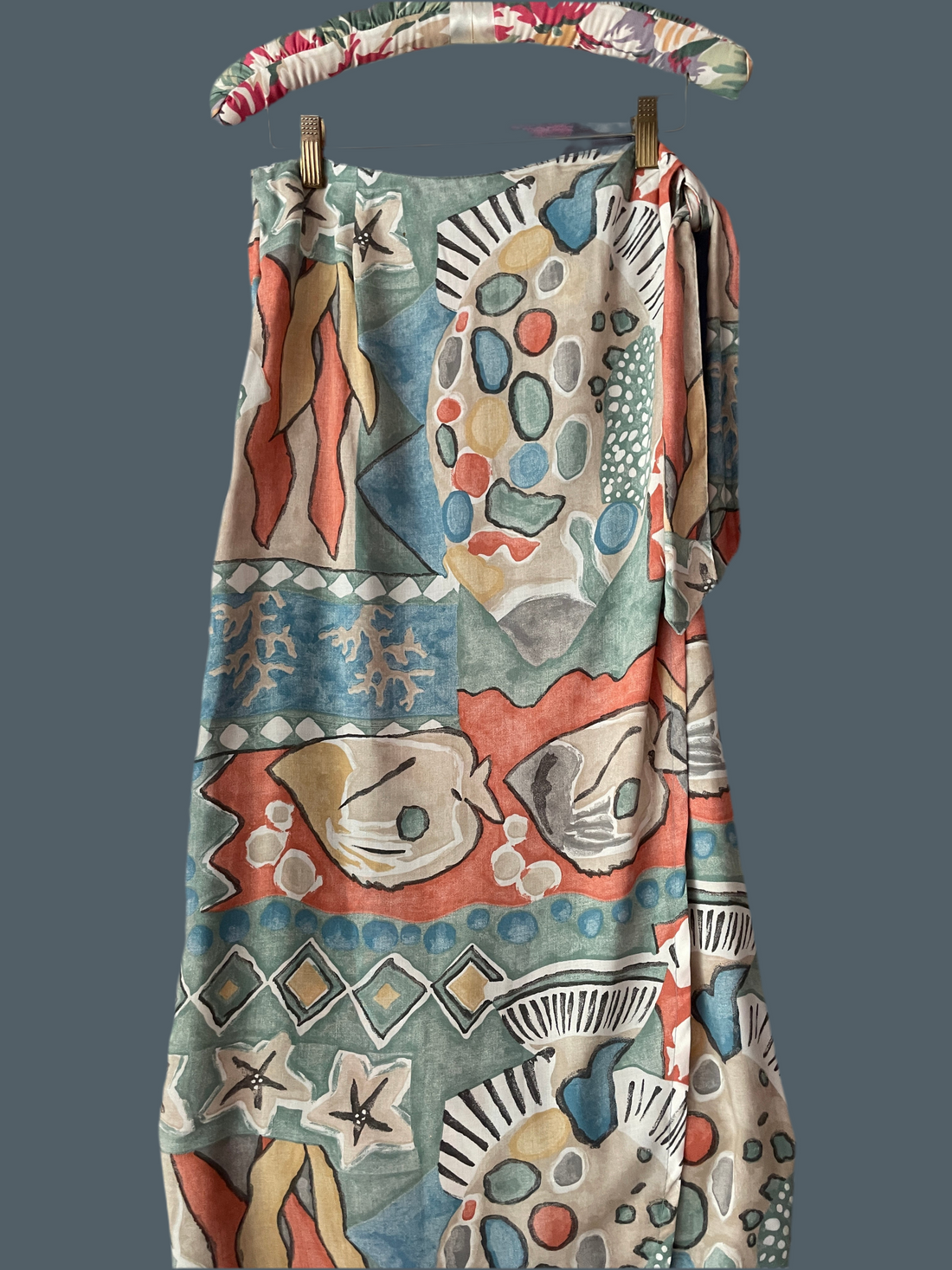90s Vintage Abstract Ocean Print Tie  Casually Long Wrap Skirt M