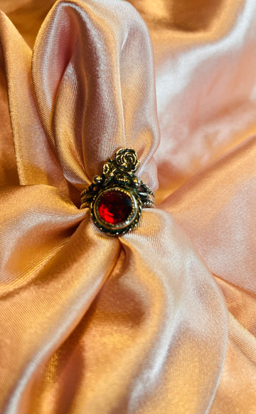 90s 5g Stamped Sterling 925 Silver Red CZ Flower Ring 6.5 Size