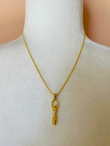 2000s Gold Plated Chain Goddess Pendant Necklace