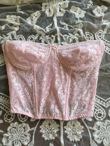 2000s Poly Lace Bow Accent Lingerie Bustier Top S
