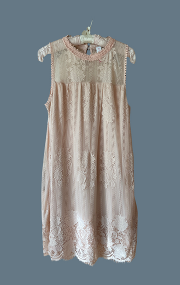 2000s Feminine Sleeveless Lacy Pink Party Dress S