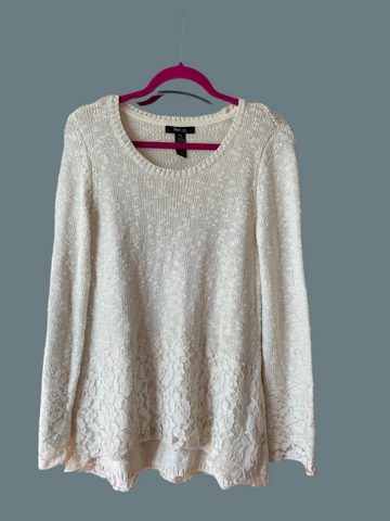 90s Vintage Style & Co Off White Cotton Acrylic Lace Design Pullover Knit Sweater M
