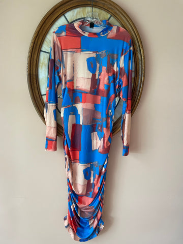 2000s Abstract Print Unique Long Dress M