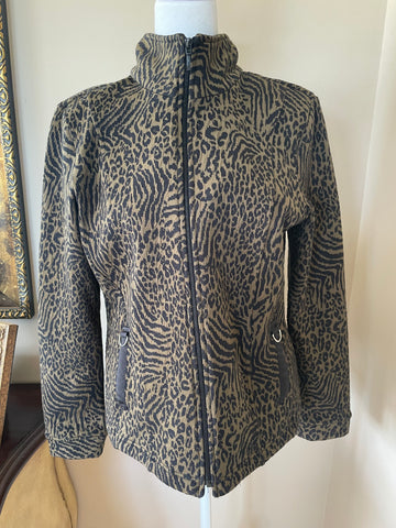80s Vintage Cotton Poly Animal Print Zip Jacket Sm