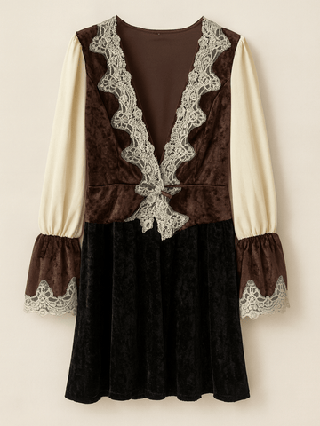 80s Vintage Velvet Sparkling Lace Pullover Renaissance Top X/L