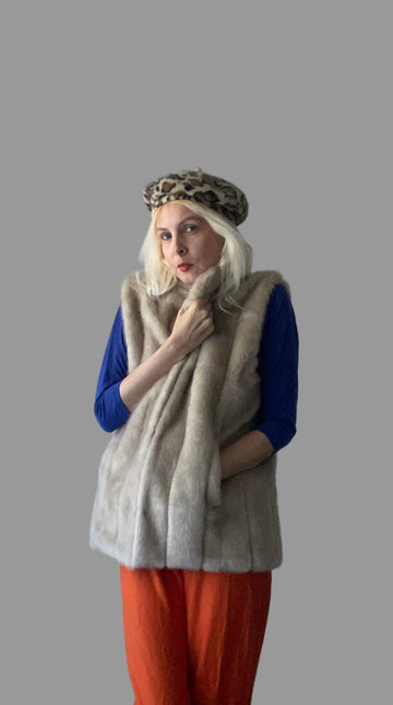 90s Vintage Plush Faux Fur Gray Cozy Sleeveless Vest L