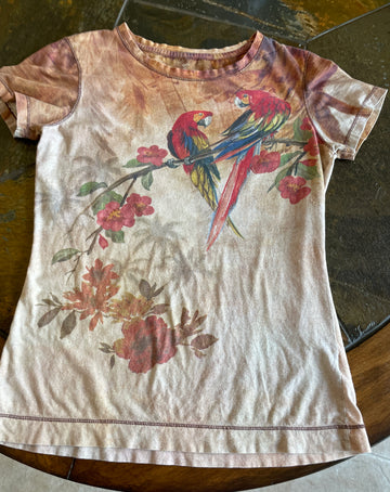 2000s 100% Soft Cotton Tropical Parrots Floral T Shirt Top S
