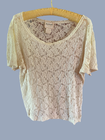 2000s April Cornell Short Sleeve Lacy Pullover Top. L/XL