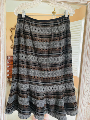 2000s Vintage Fall-Winter Textured Wool Blend Midi Skirt Med