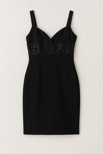 90s Vintage Black Poly Glittery High Waist Bodycon Short Dress. S