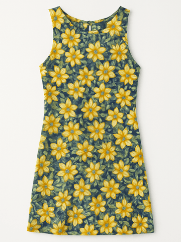 90s Vintage Sunflower Sleeveless Sunshine Dress S