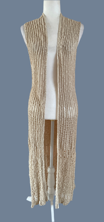 90s Vintage Beige Long Boho Vibe Sweater Vest Sm