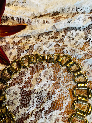 80s Vintage Gold Tone Link Statement Choker Necklace
