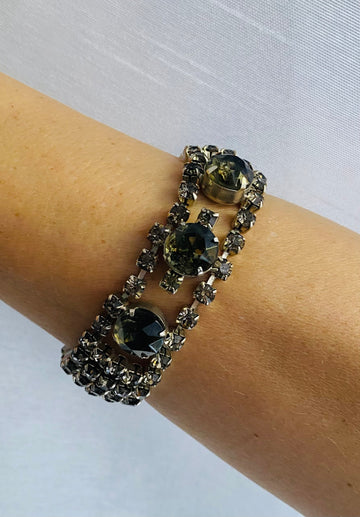 80s Vintage Gorgeous Midnight Hour Rhinestone Bracelet