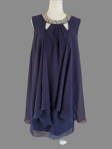 80s Vintage Dark Blue Draped Loose Fit Designer Cocktail Dress M