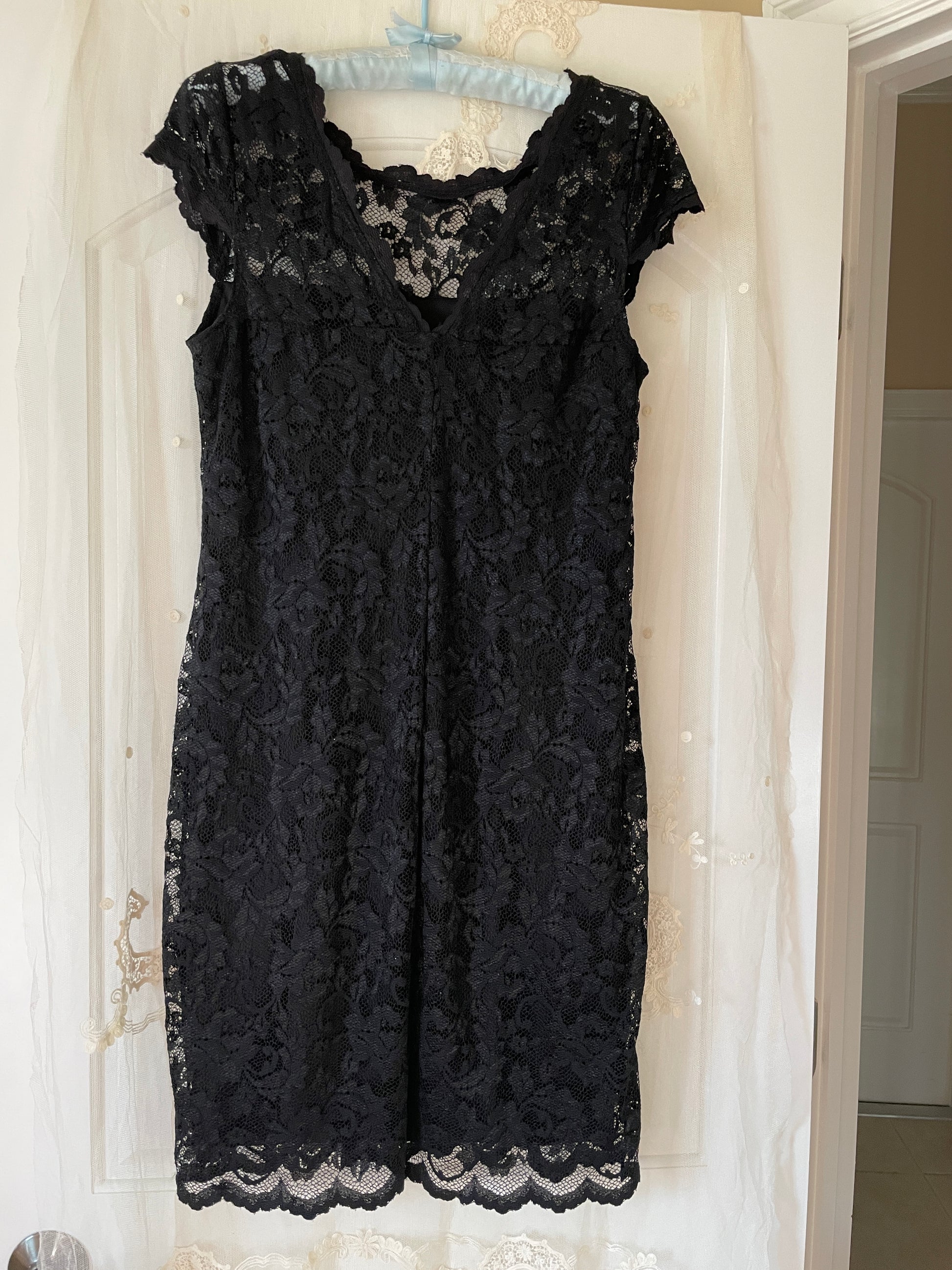 90s Vintage Black Lace Cocktail Party Dress