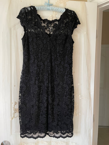 90s Vintage Black Lace Cocktail Party Dress