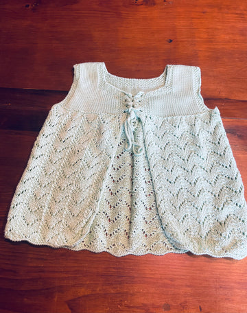 Vintage Hand Knit Minty Green Tie Open From Baby Top