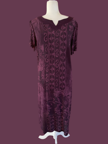 2000s Short Sleeve Purple Floral Design Maxi Dress. L