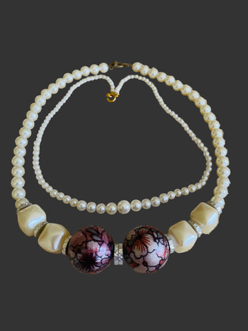 80s Vintage 2 Faux Pearl Beaded Choker Necklaces