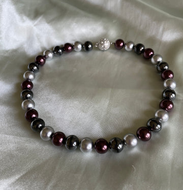 80s Glass Faux Pearl Magnetic Closure Choker Necklace
