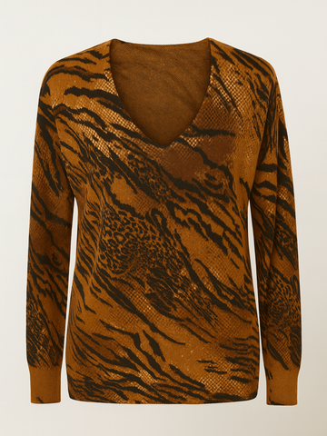 100% Cashmere Animal Print Women’s Cozy Top M