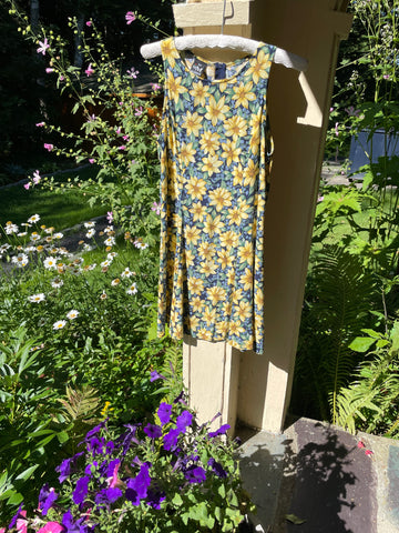 90s Vintage Sunflower Sleeveless Sunshine Dress S