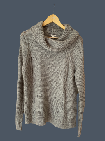90s Vintage Gray Knit Cowl Collar Pullover Sweater M