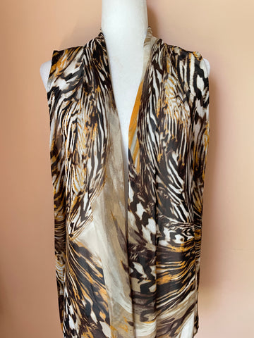 2000s Silky Poly Fabulous Abstract Animal Print Open Front Stylish Vest Top Lg