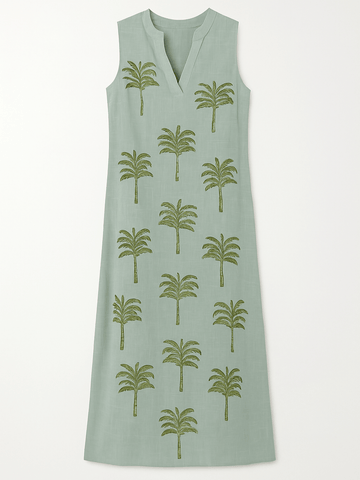 2000s Designer Muriel Brandolini Palm Tree Print Dress S/M