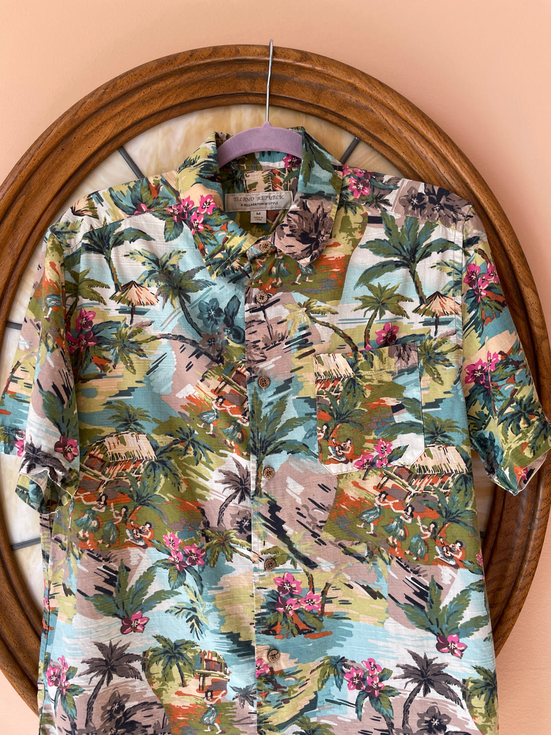 90s Vintage Cotton Tropical Island Button Down Men’s Shirt M