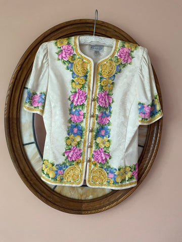 Designer Adrianna Papell 100% Silk Floral Top M