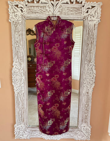70s Vintage Silky Traditional Floral Midi Chemise Dress S/M