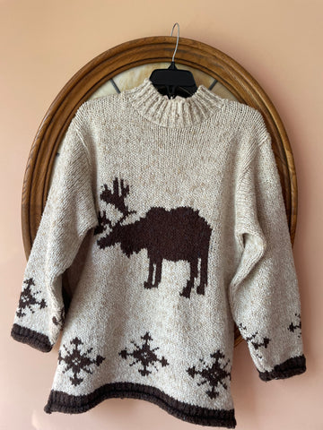 Vintage 90s Reindeer Snowflake Pullover Unisex Sweater M