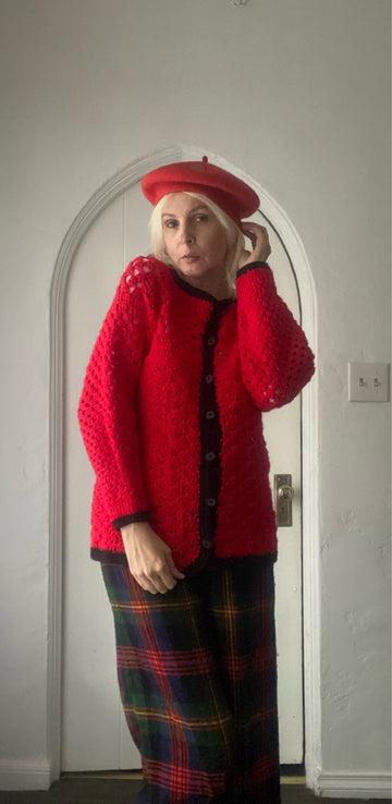 1970's hand made crochet cardigan sweater medium