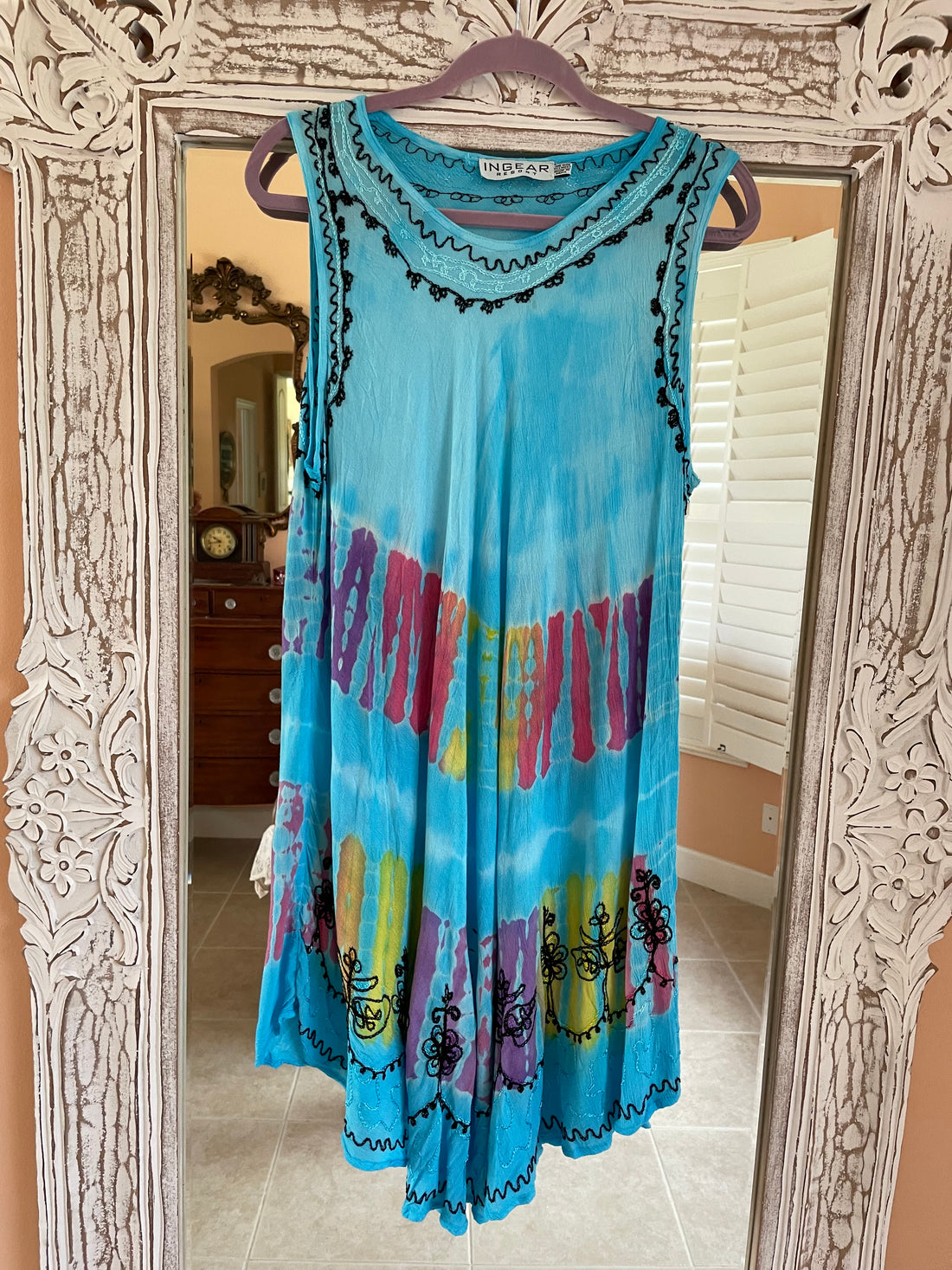 2000s Tye Dye Rayon Sleeveless Beach Dress. Free Size
