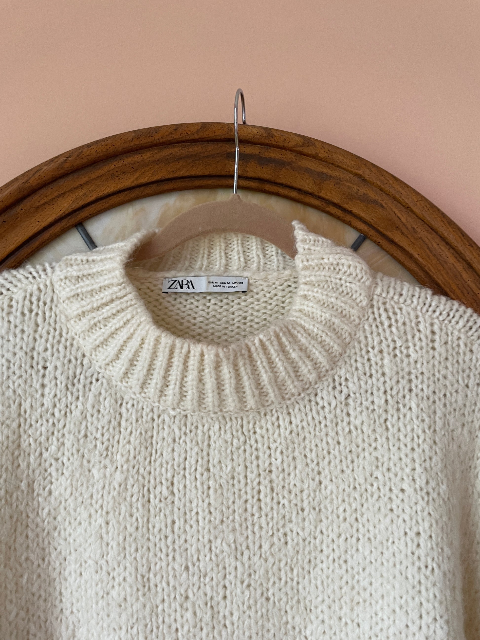  2000s Zara Wool Acrylic Blend White Pullover Winter Sweater M